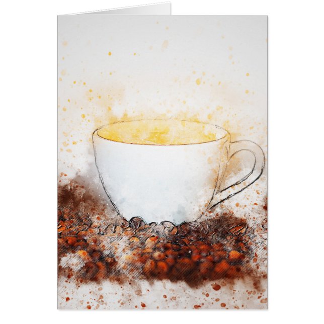 Drawing of a Hot Cup of Coffee Among Coffee Beans (Front)