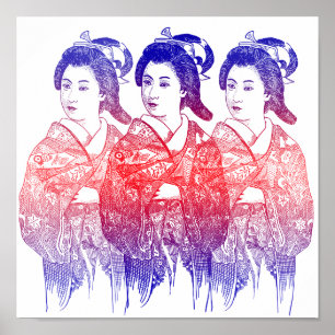 Drawing Of A Kimono Lady Poster