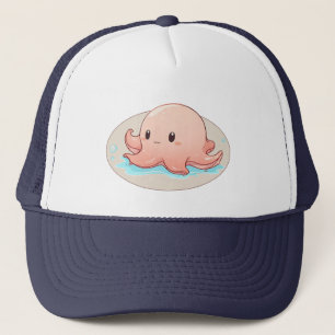 Drawing of a pink Baby Octopus Trucker Hat