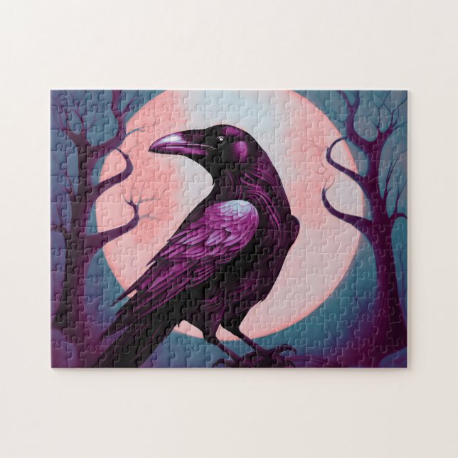 Drawing of a raven on grey blue background jigsaw puzzle (Horizontal)