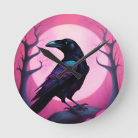 Drawing of a raven on neon pink background
