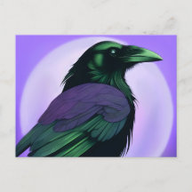 Drawing of a raven on neon purple background 