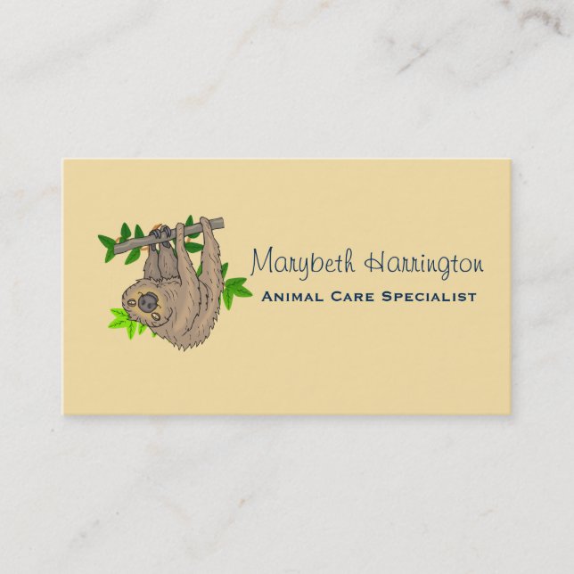Drawing of a Sloth Hanging Upside Down Business Card (Front)