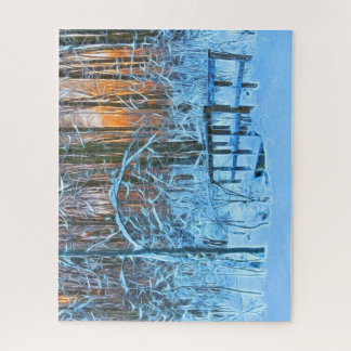 Drawing of a winter scenery at sunset jigsaw puzzle