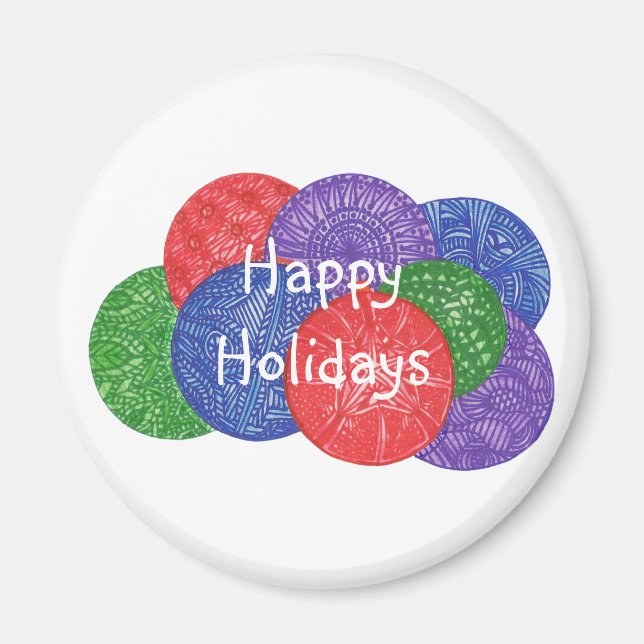 Drawing of Colourful Christmas Balls on Magnets (Front)