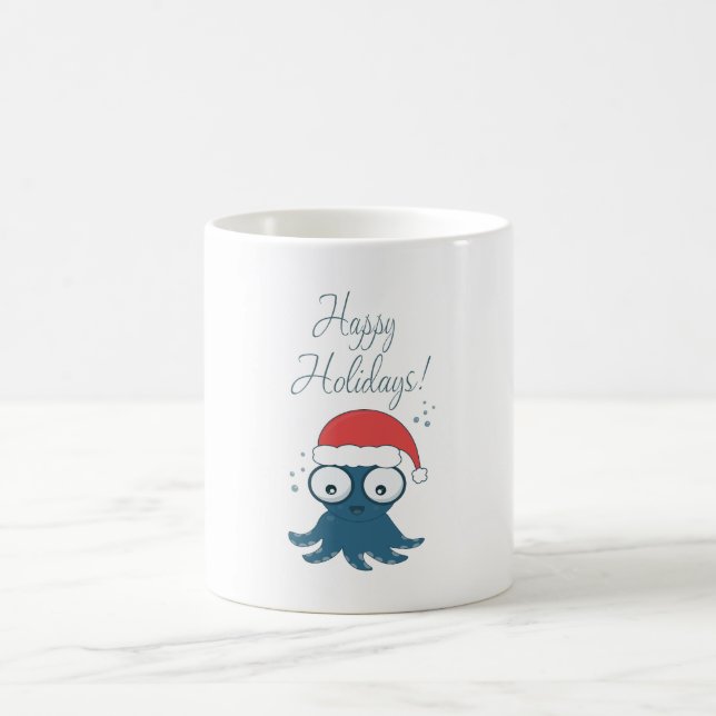 drawing of cute cartoon blue octopus   coffee mug (Center)