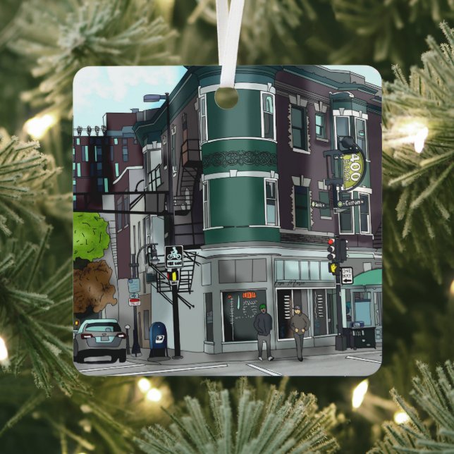 Drawing of Downtown Madison, Wisconsin Christmas Metal Tree Decoration (Insitu)