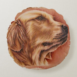 Drawing of Golden Retriever on Pillow