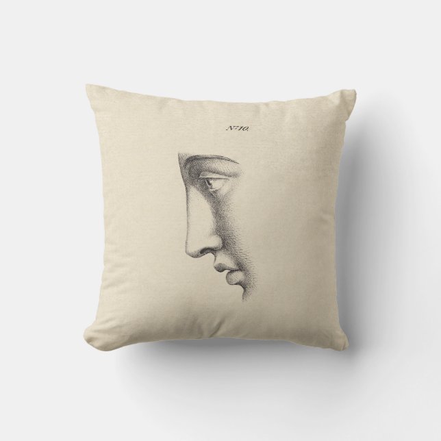 Drawing of Handsome Man's Face Antique French Cushion (Front)