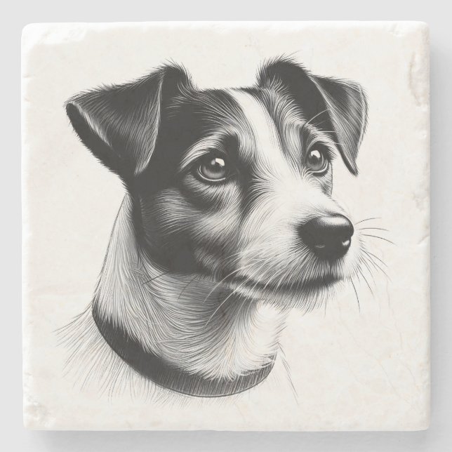 Drawing of Jack Russell Terrier Stone Coaster (Front)