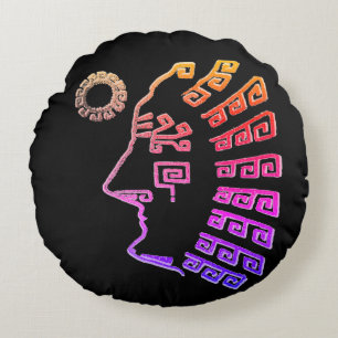 Drawing of Machu Picchu Silhouette Round Cushion