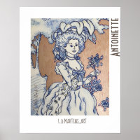 Drawing of Marie Antoinette on blue ink