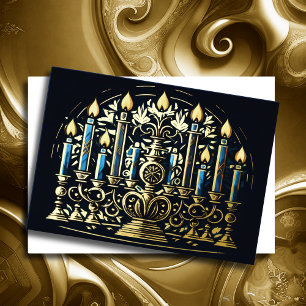 Drawing of Menorah Hanukkah Gold Blue