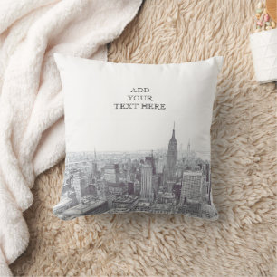 Drawing of New York City Landscape Custom Cushion