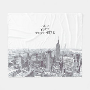 Drawing of New York City Landscape Custom Fleece Blanket