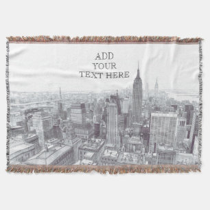 Drawing of New York City Landscape Custom Throw Blanket