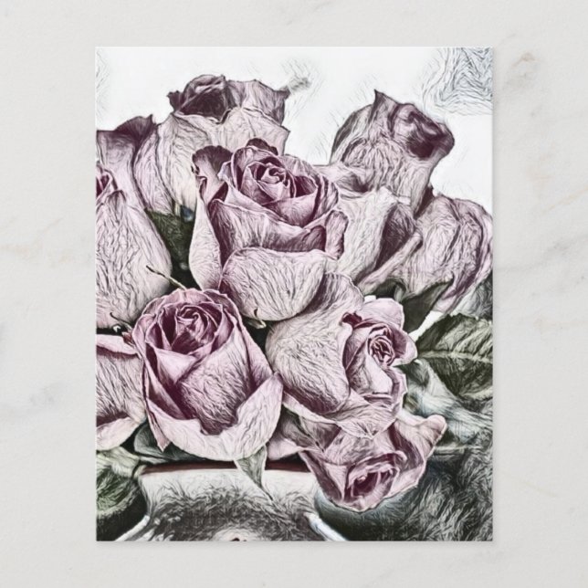 Drawing of pink roses bucket Paper Sheet (Front)