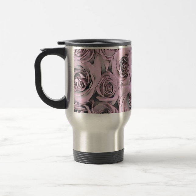 Drawing of pink roses travel mug (Left)