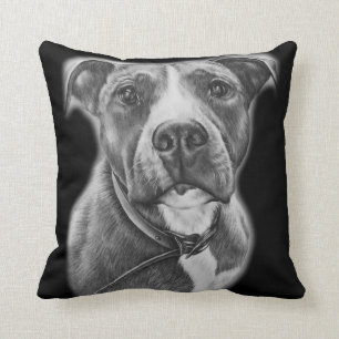 Drawing of Pit Bull Dog Animal Art Pillow