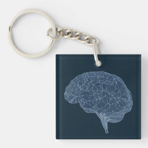 Drawing of Polygonal Brain - Neural Network Key Ring