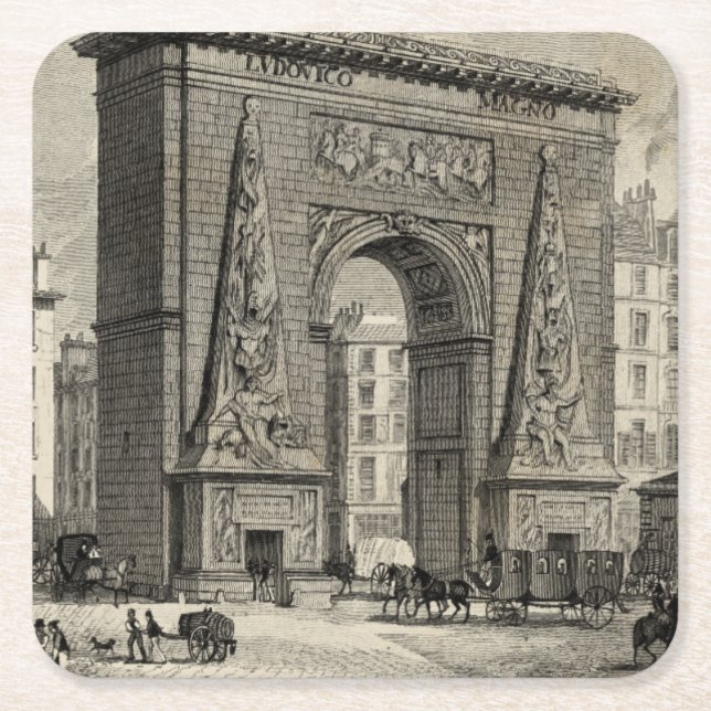 Drawing of Porte Saint-Denis Monument Square Paper Coaster (Front)