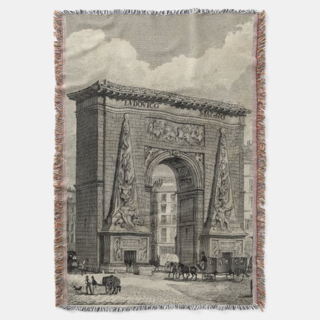 Drawing of Porte Saint-Denis Monument Throw Blanket (Front Vertical)