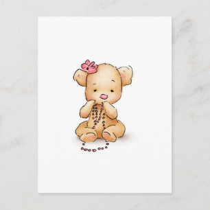 Drawing of Teddy Bear with Pink Beads Postcard