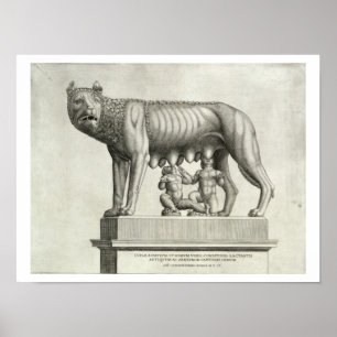 Drawing of the Etruscan bronze of the she-wolf suc Poster