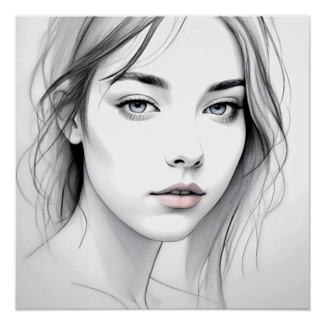Drawing of the minimalist face of a girl poster (Front)