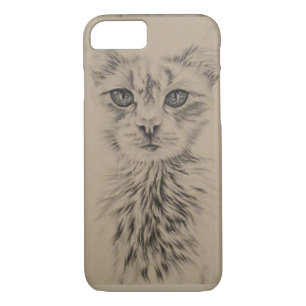 Drawing of White Cat on Phone Case