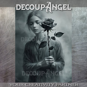 Drawing of Woman with Rose - Decoupage - Tissue Paper