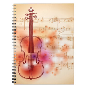 Drawing on watercolor background of violin notebook