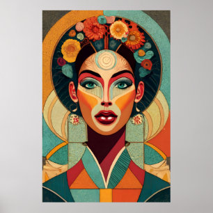 Drawing on zellige Woman's face on mosaic Poster