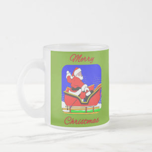 Drawing Pop art - Santa Claus on his sledge Frosted Glass Coffee Mug