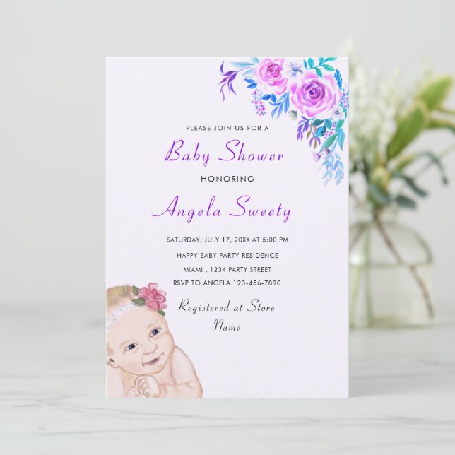 Drawing Sweet Fun Stork Baby Shower Invitation (Standing Front)
