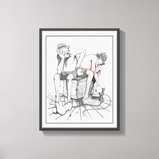 Drawing , two clowns guarding T.N.T Canvas Print (Front)