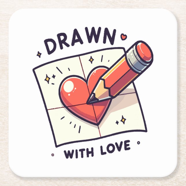Drawing with love square paper coaster (Front)