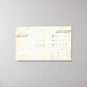 Drawings boats, bridges, wagons, projectiles canvas print