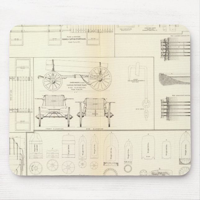 Drawings boats, bridges, wagons, projectiles mouse pad (Front)