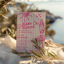 Drawn Baby On Board Surf Summer Girl Baby Shower