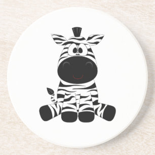 Drawn Black and White Cartoon Zebra sitting Coaster