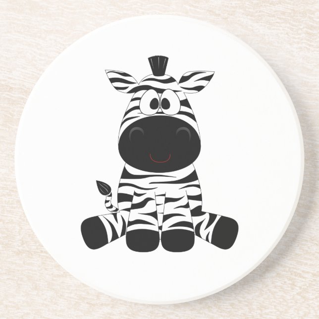 Drawn Black and White Cartoon Zebra sitting Coaster (Front)