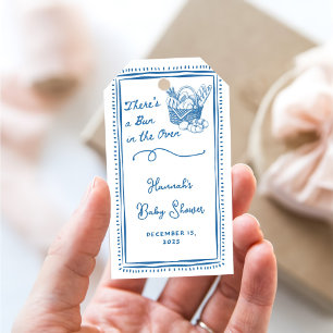 Drawn Blue Bun in the Oven Baby Shower Party Gift Tags