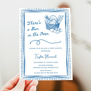 Drawn Blue Bun in the Oven Baby Shower Party Invitation