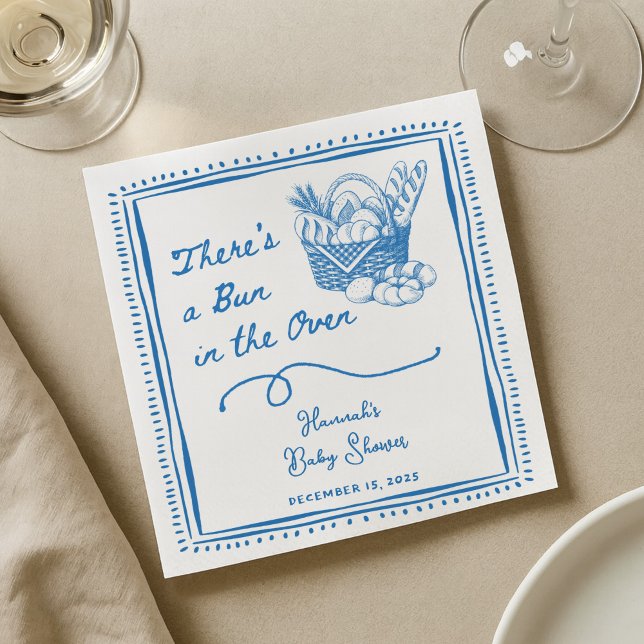 Drawn Blue Bun in the Oven Baby Shower Party Napkin (Creator Uploaded)