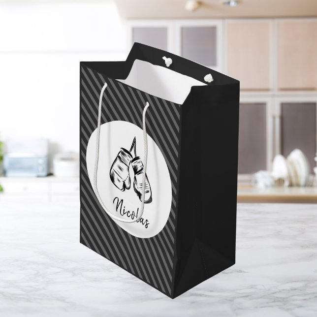 Drawn Boxing Gloves Design Striped Personalised    Medium Gift Bag (Creator Uploaded)
