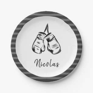 Drawn Boxing Gloves Design Striped Personalised Paper Plate