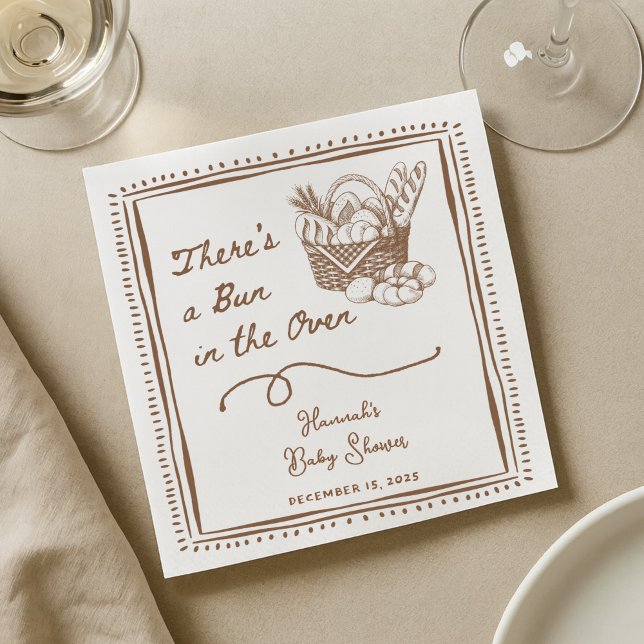 Drawn Brown Bun in the Oven Baby Shower Party Napkin (Creator Uploaded)