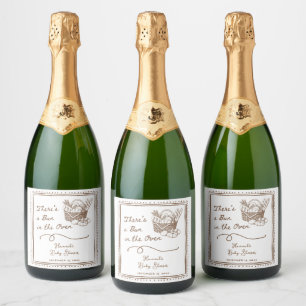 Drawn Brown Bun in the Oven Baby Shower Party Sparkling Wine Label