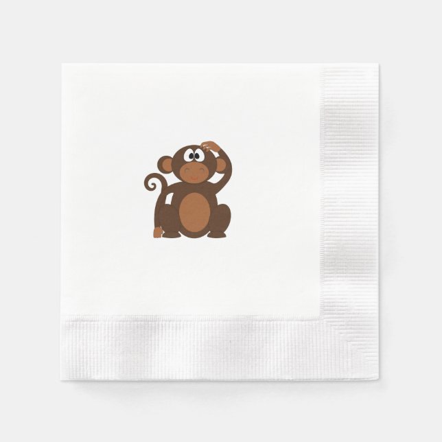 Drawn Brown Cartoon monkey scratching head Napkin (Front)